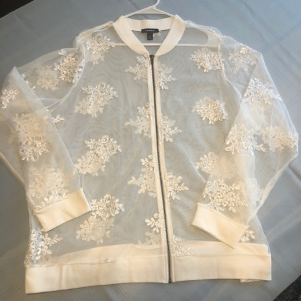 Torrid Cream Sheer Jacket with appliques